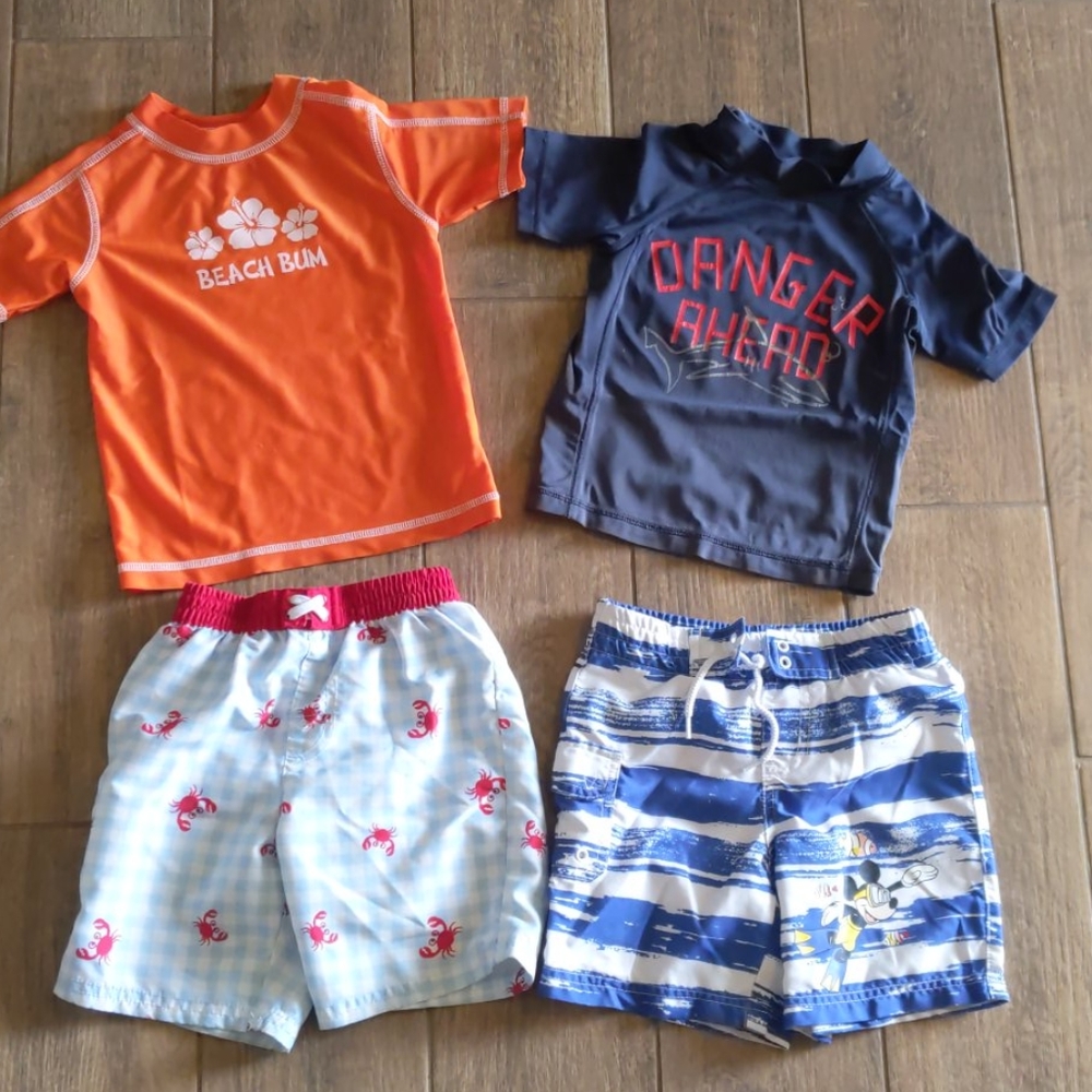 Boys swim trunks and rash guards 4 piece